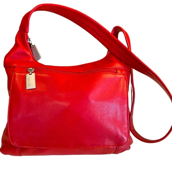 TIGNANELLO Red Italian Soft Leather Shoulder Bag w/Silver Hardware, EUC
